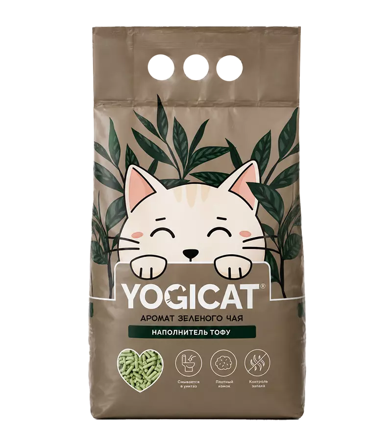 Растительный комкующийся наполнитель YOGICAT ТОФУ зеленый чай